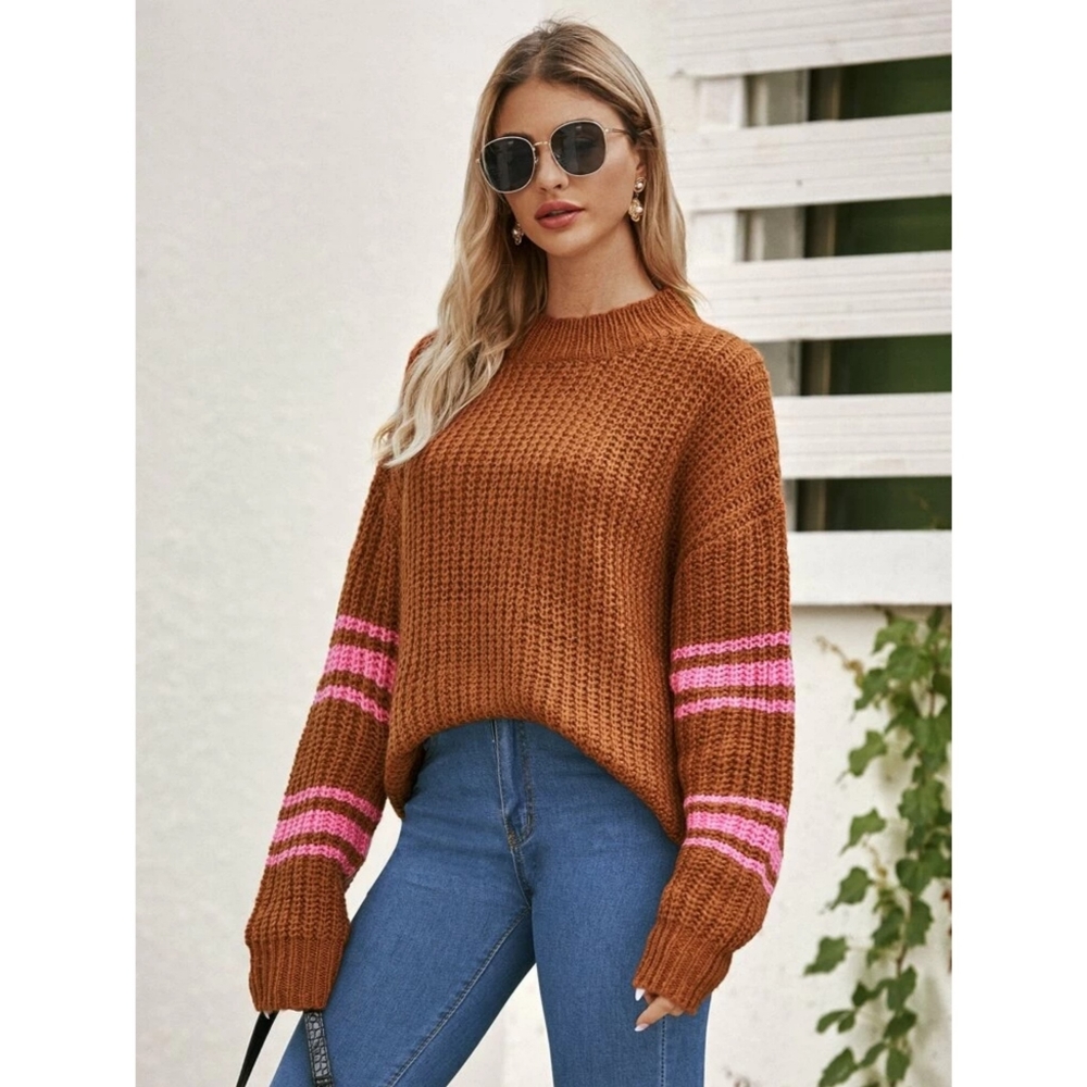 NEW Aerie crew neck striped sleeves sweater - Picture 1 of 9